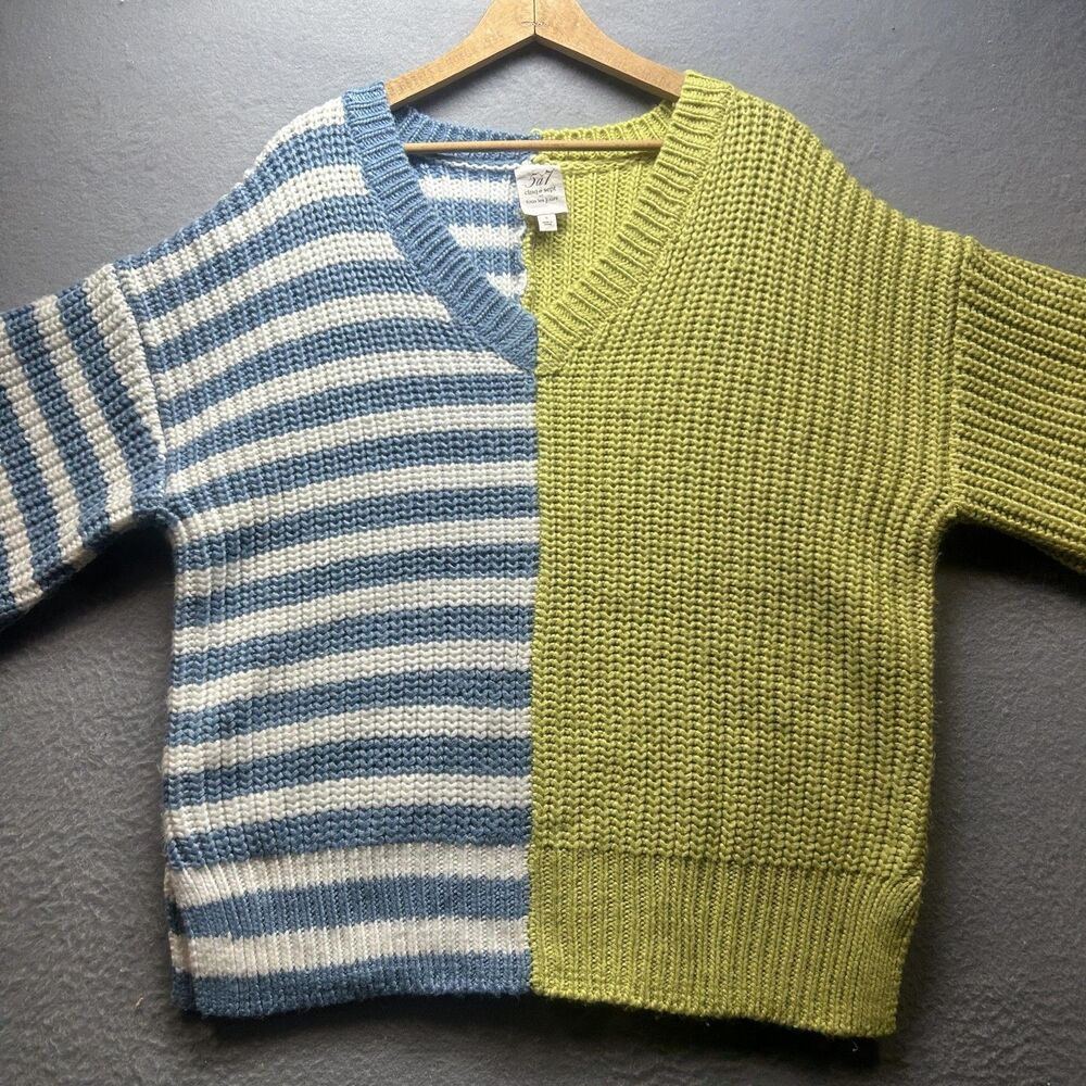 Cinq a Sept Tous Les Jours Sweater Womens Small Blue Green Indie V Neck‎ Grunge - Picture 4 of 11